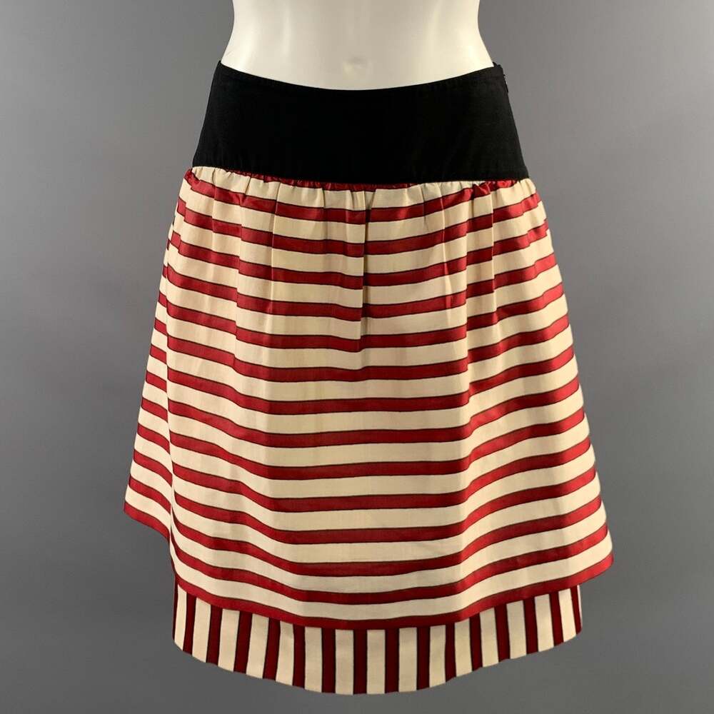 FENDI Size S Cream Red & Black Cotton Silk Stripe A Line Knee Length Skirt